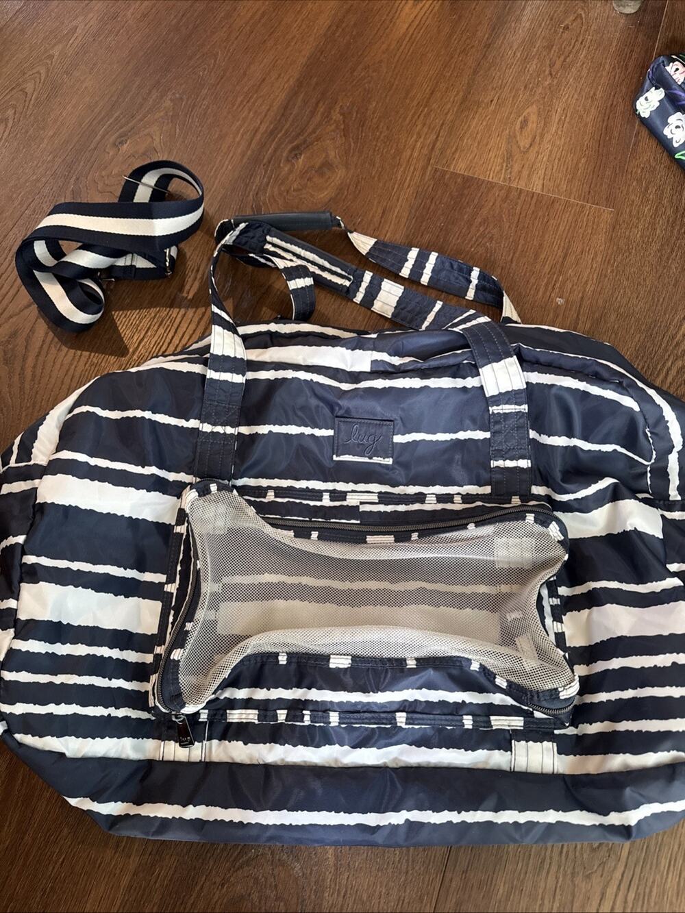 Lug Bossa Nova Packable Duffel Bag Navy White Stripe Travel Weekender Gym Tote